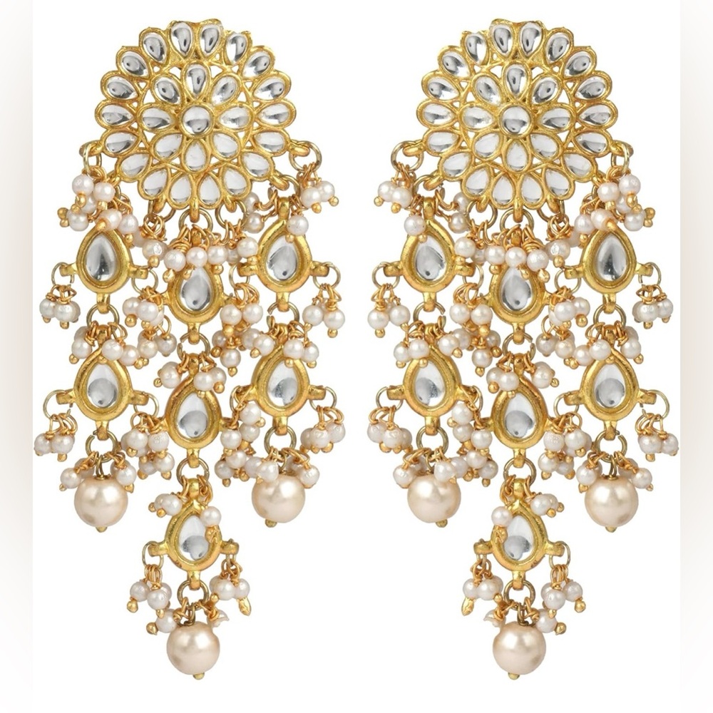 Womens Gold Plated Kundan Tassel Earrings